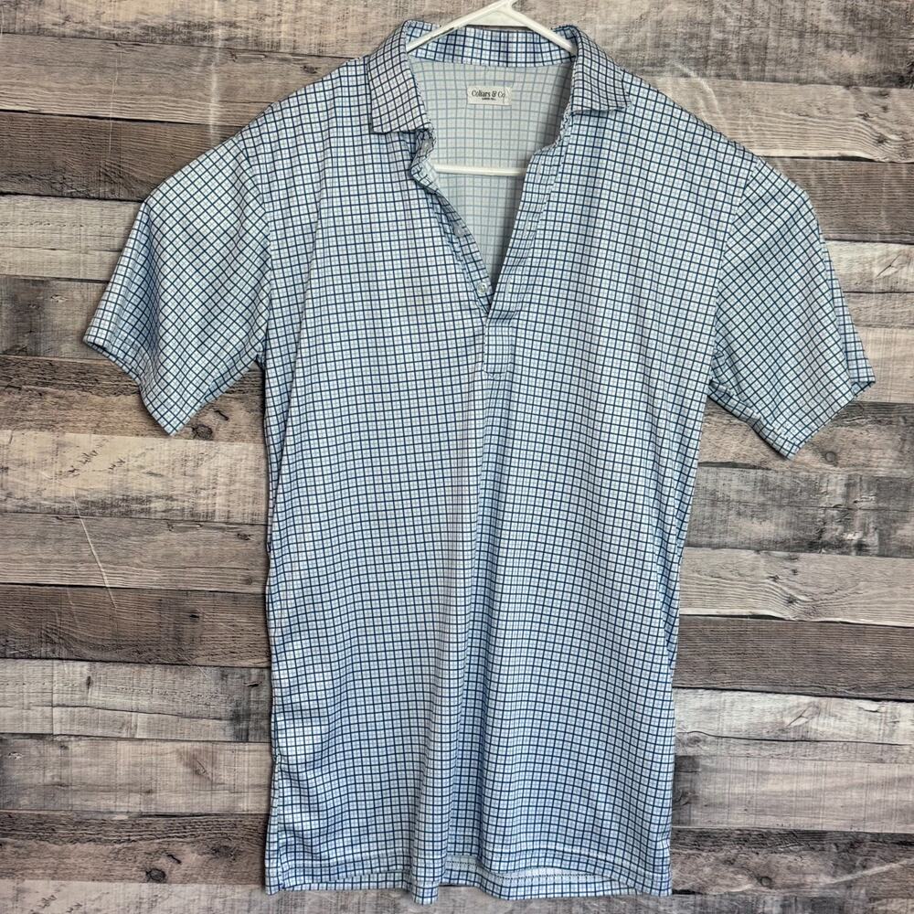 Collars and Co Polo Shirt Mens Large Tall Blue Checkered Performance Business